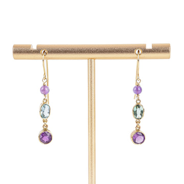 14K Yellow Gold Aquamarine Amethyst Drop Earrings