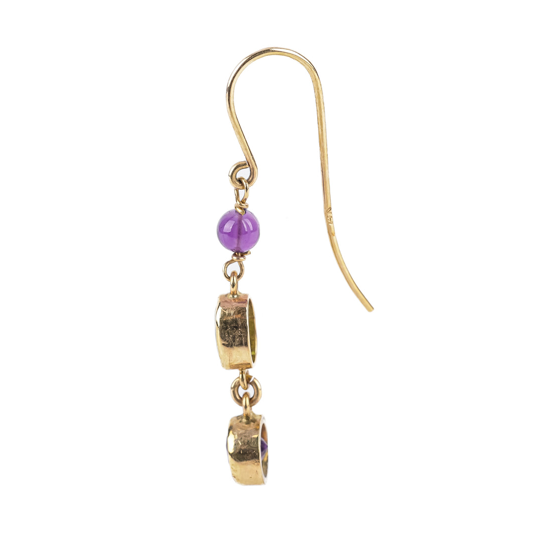 14K Yellow Gold Aquamarine Amethyst Drop Earrings