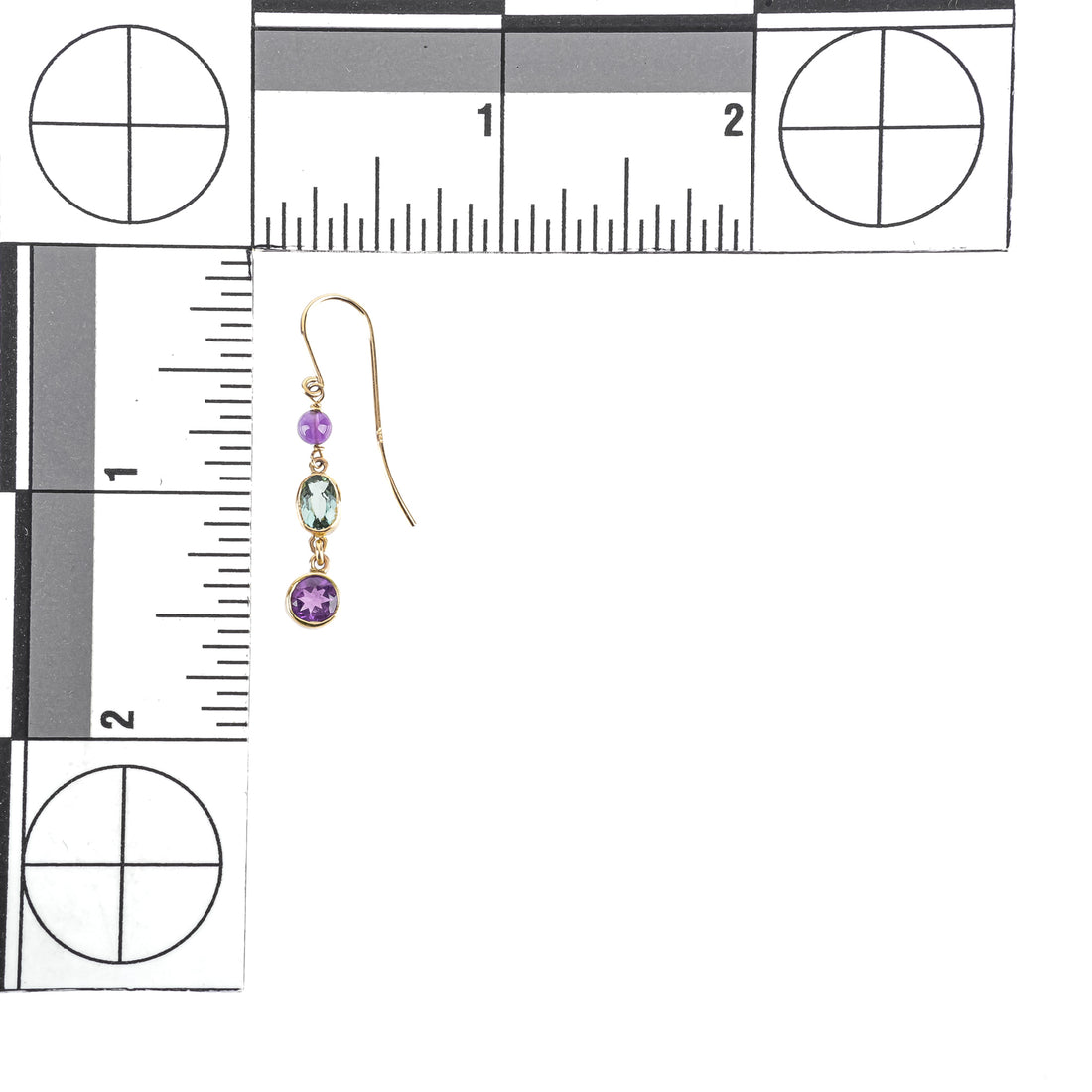14K Yellow Gold Aquamarine Amethyst Drop Earrings