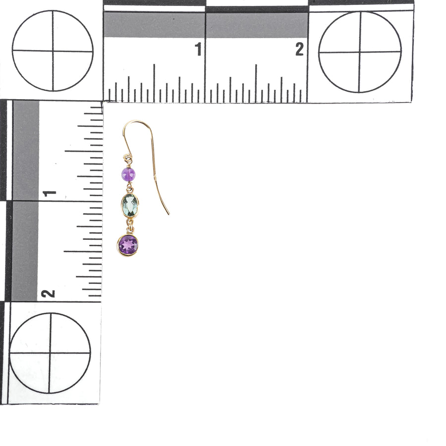 14K Yellow Gold Aquamarine Amethyst Drop Earrings
