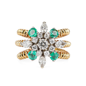 14K Yellow & White Gold Emerald Diamond Ring