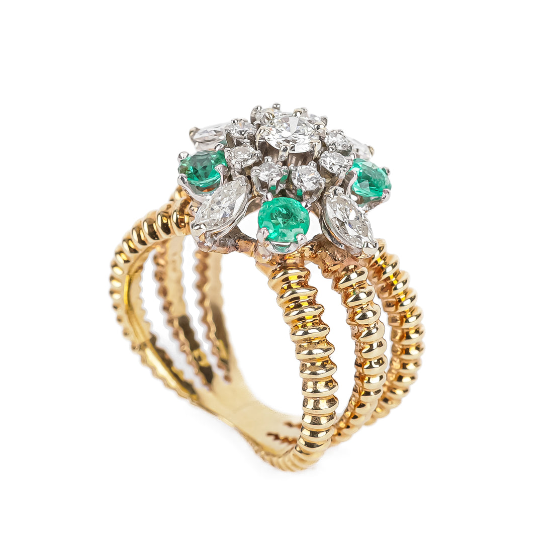 14K Yellow & White Gold Emerald Diamond Ring