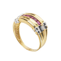 14K Yellow Gold Square Baguette Ruby & Diamond Band Ring