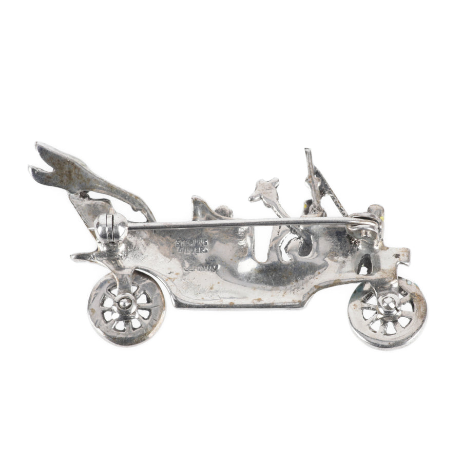 Sterling Enamel Marcasite Model T Car Brooch
