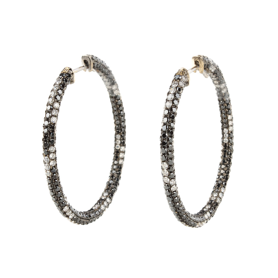 18K White Gold Pavé Black Diamond Hoop Earrings