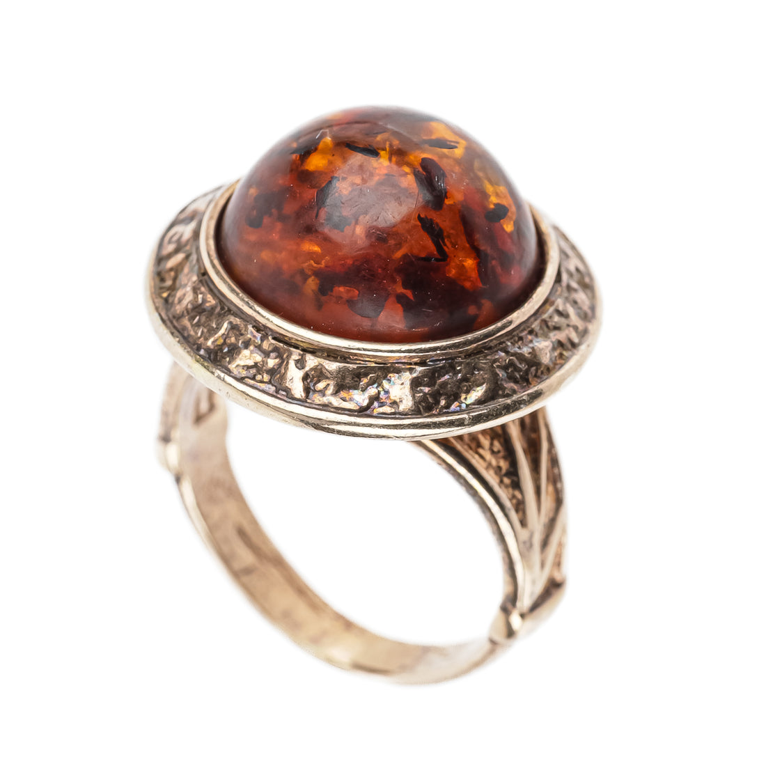 Vermeil Sterling Amber Cabochon Dome Cluster RIng