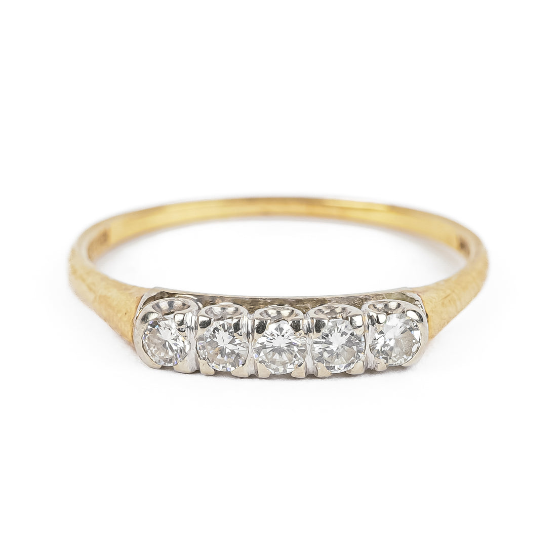 14K Yellow Gold White Gold Diamond Five Stone Ring
