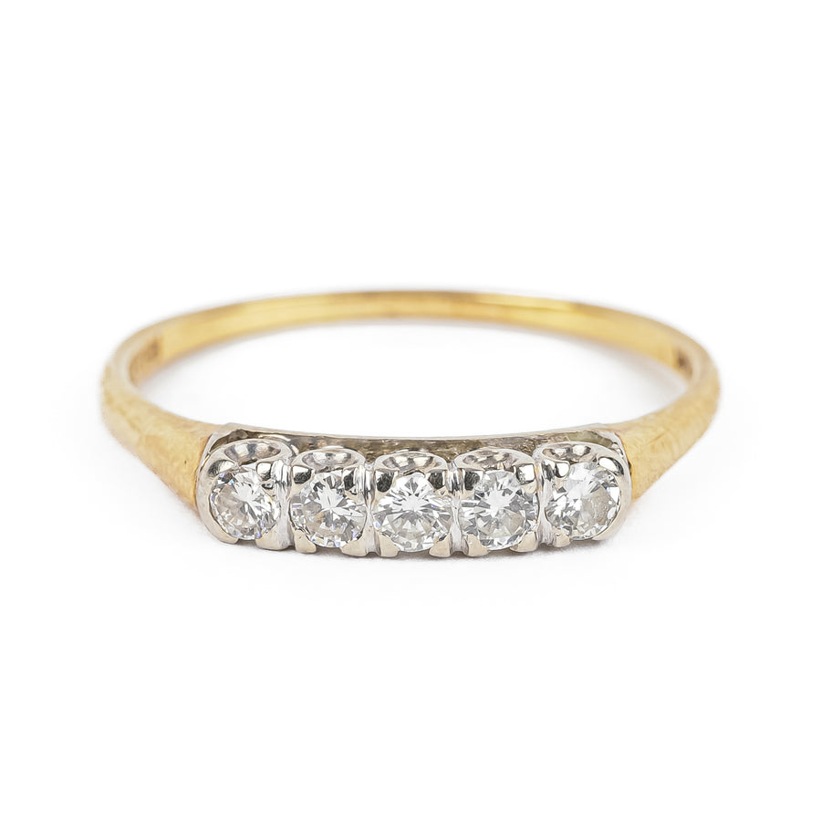 14K Yellow Gold White Gold Diamond Five Stone Ring