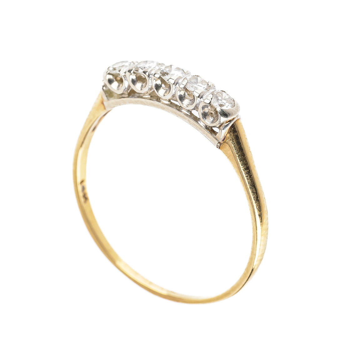 14K Yellow Gold White Gold Diamond Five Stone Ring
