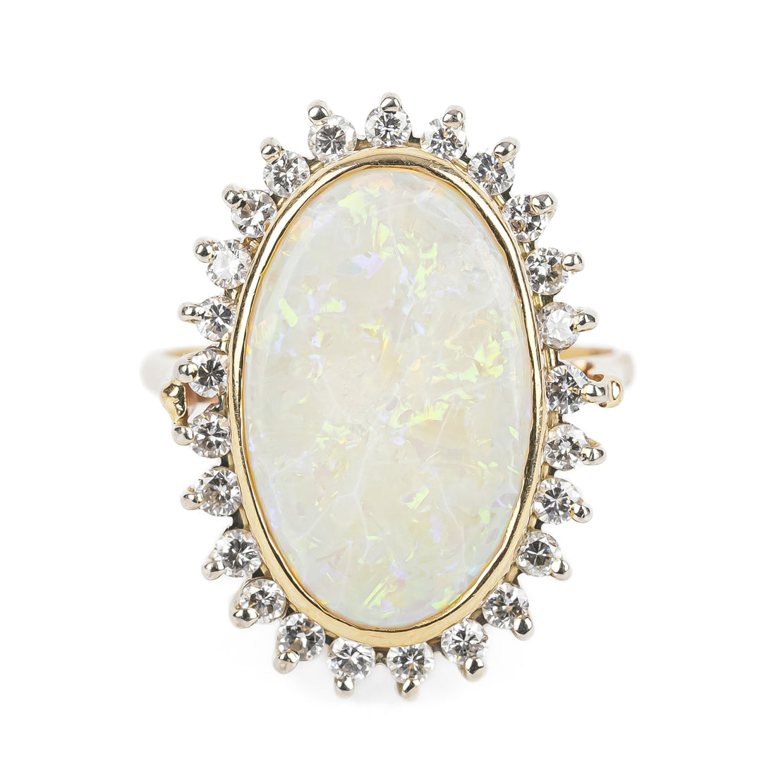 14K Yellow & White Gold Oval Opal Diamond Halo Ring