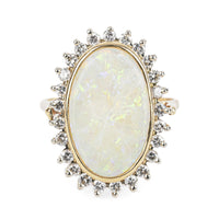 14K Yellow & White Gold Oval Opal Diamond Halo Ring