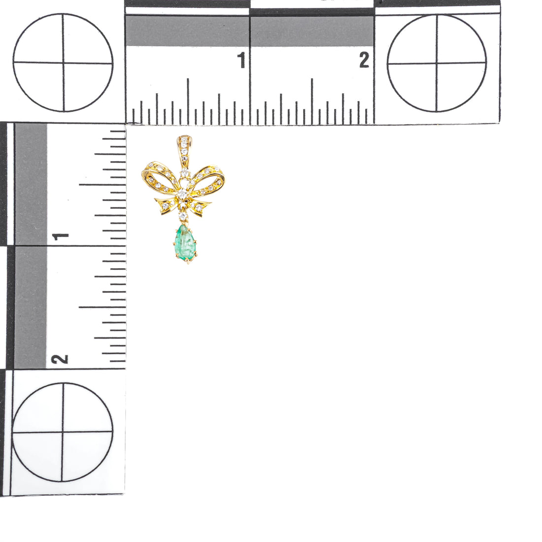 14K Yellow Gold Pear Shaped Emerald Diamond Drop Pendant