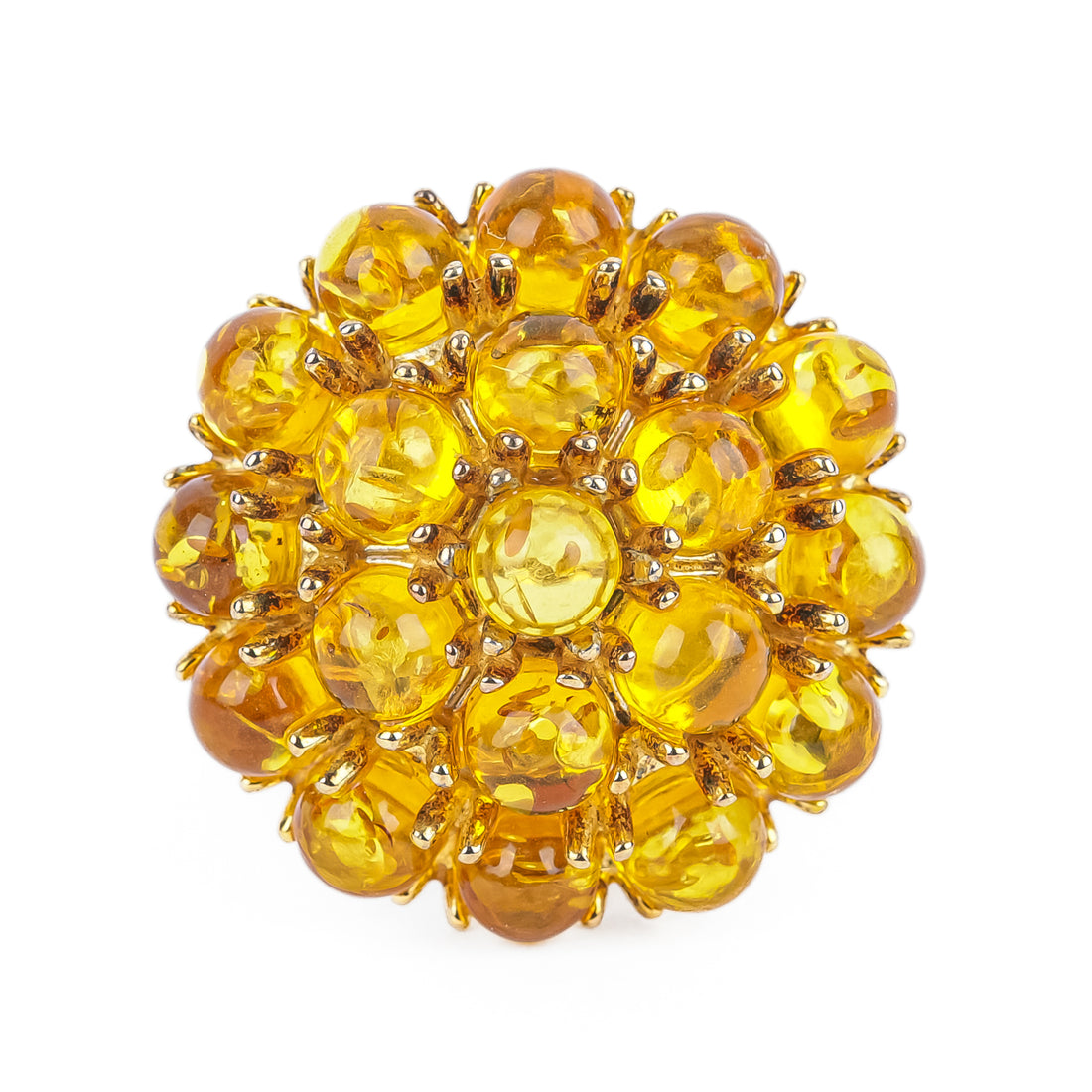 Gilt Silver Round Amber Cabochon Ring