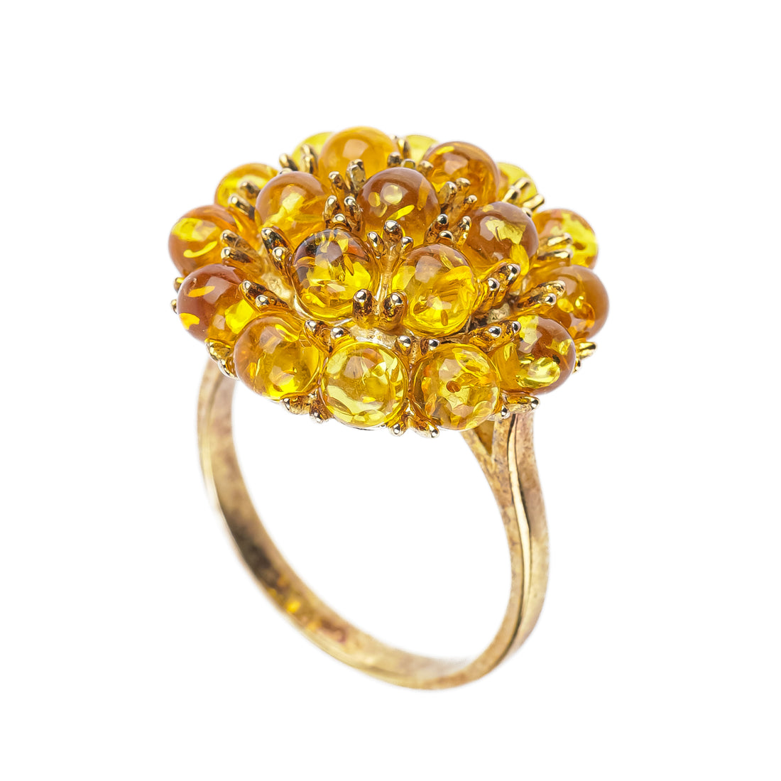 Gilt Silver Round Amber Cabochon Ring