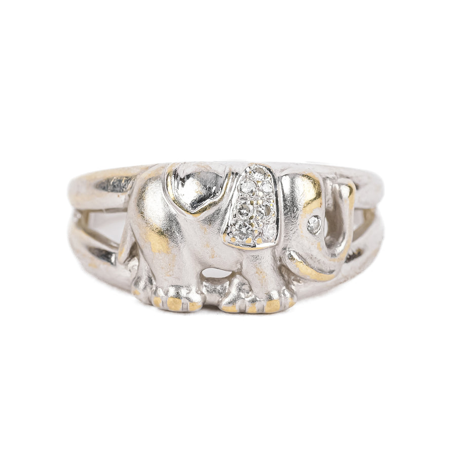 18K White Gold Diamond Elephant Ring