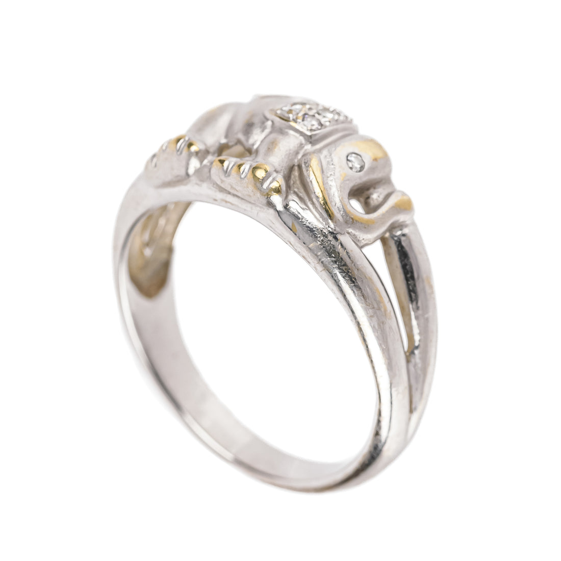 18K White Gold Diamond Elephant Ring