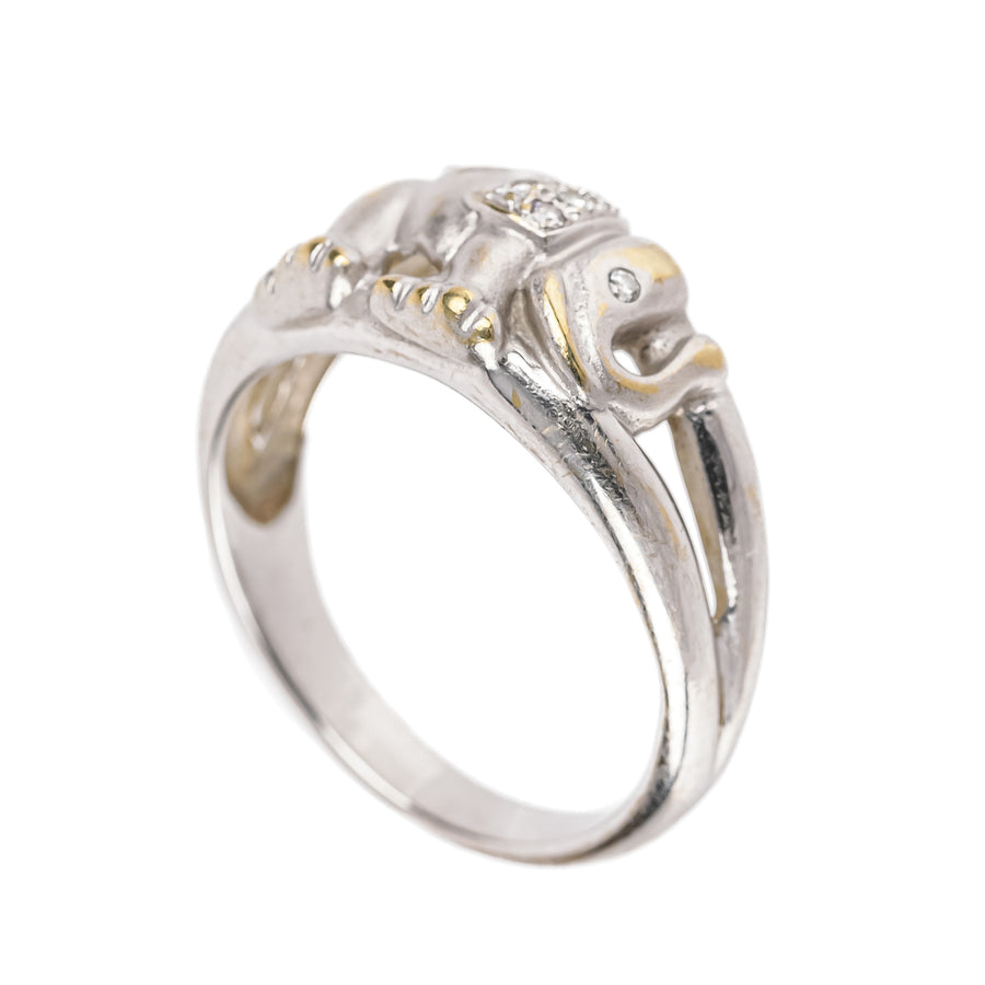 18K White Gold Diamond Elephant Ring