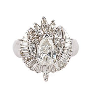 14K White Gold Pear Shaped Diamond Cluster Ring