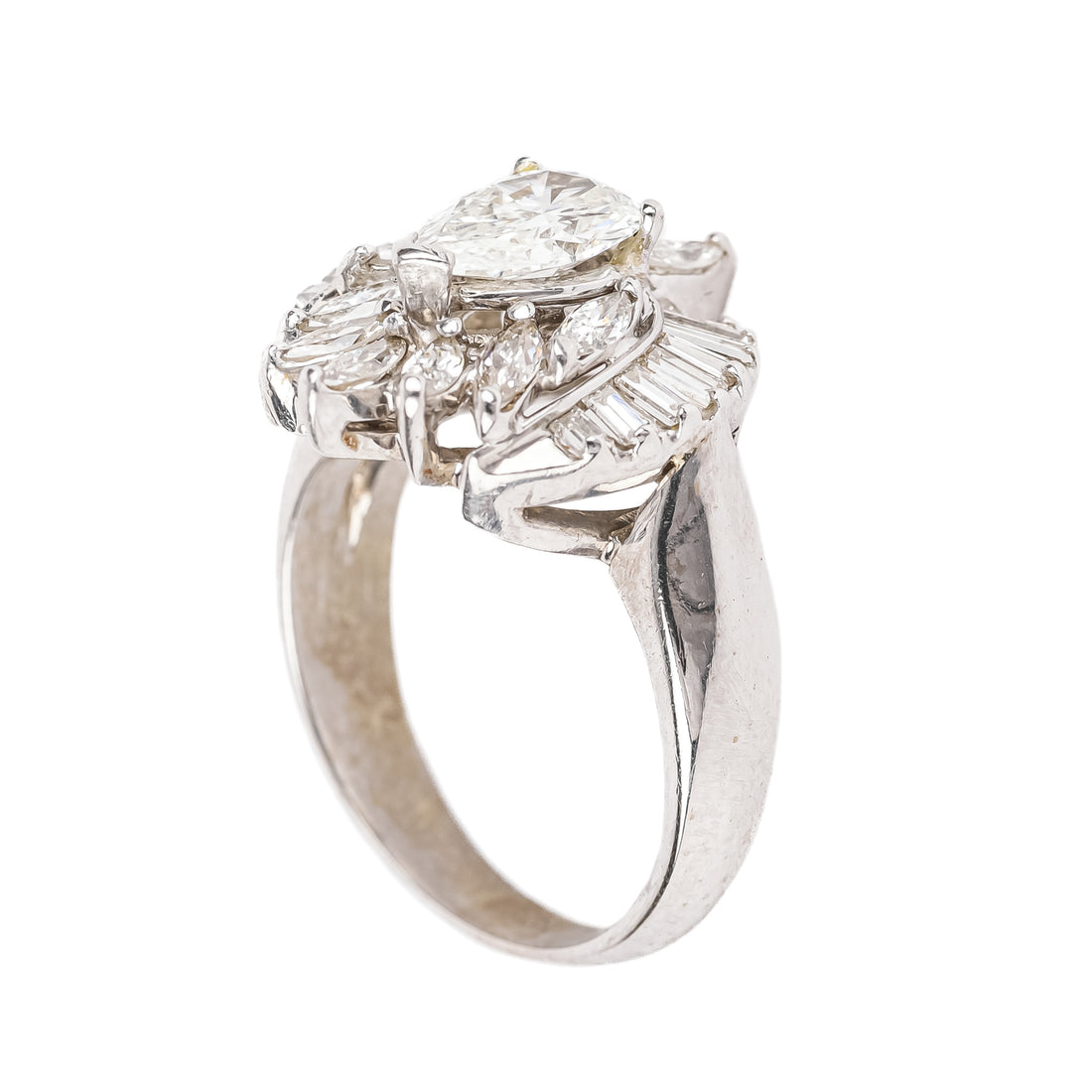 14K White Gold Pear Shaped Diamond Cluster Ring