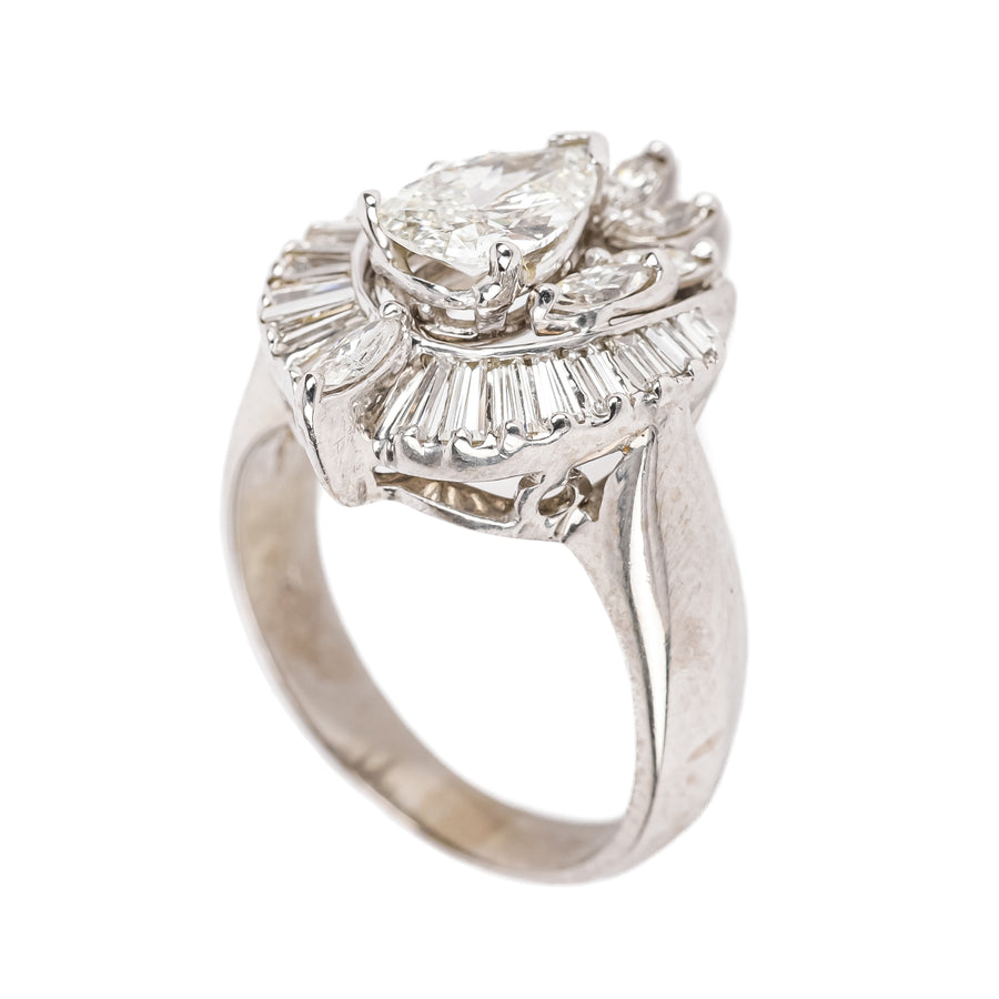 14K White Gold Pear Shaped Diamond Cluster Ring