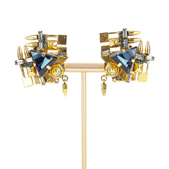 ERICKSON BEAMON Gold Tone Blue Rhinestone Ear Clips