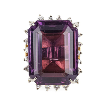 14K Yellow & White Gold Emerald Cut Amethyst Diamond Ring