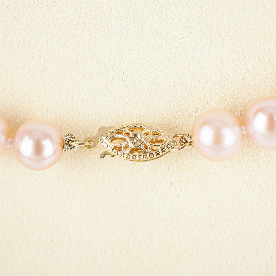 14K Yellow Gold Clasp Pink Pearl Necklace