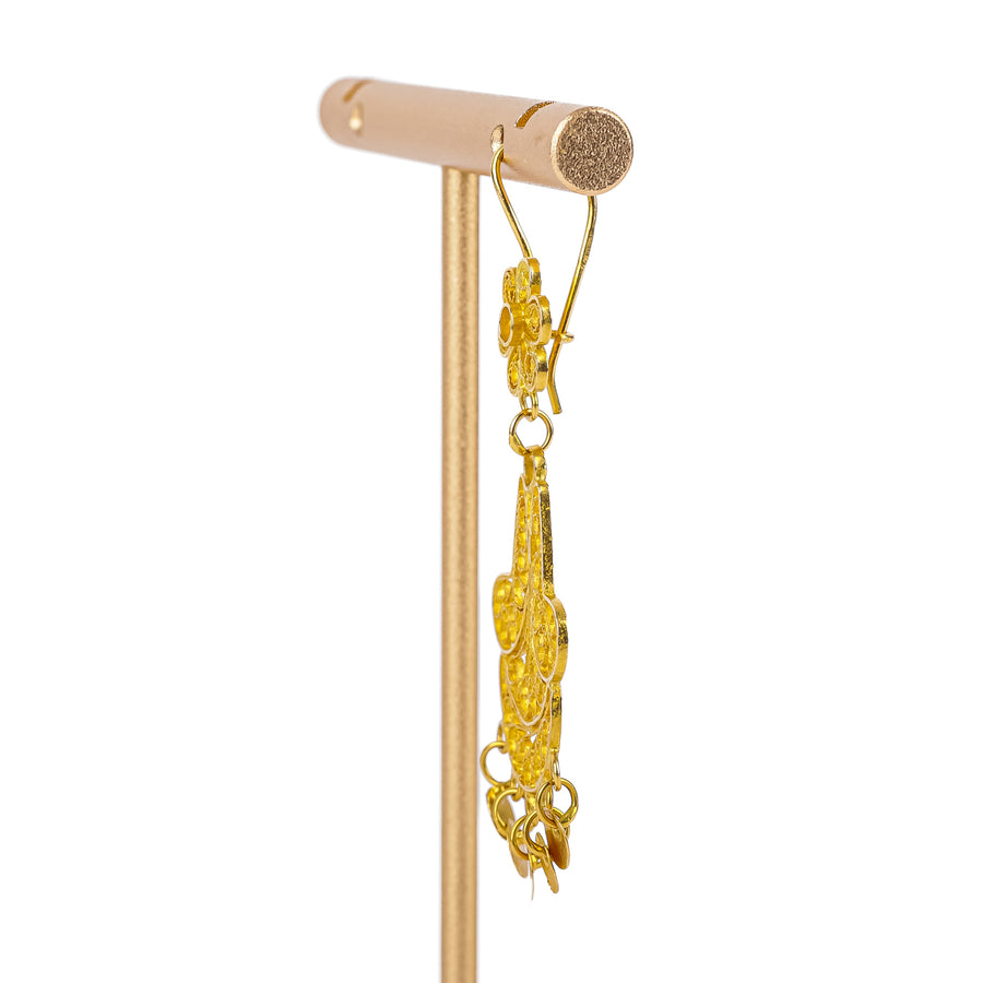 22K Yellow Gold Filigree Drop Earrings