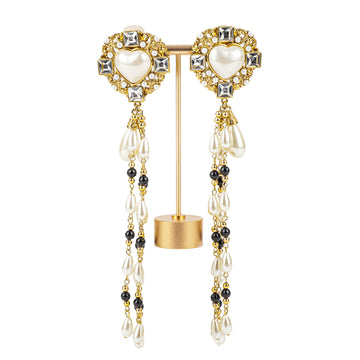 ALFRED SUNG Gold Tone Faux Pearl Onyx Rhinestone Drop Clips