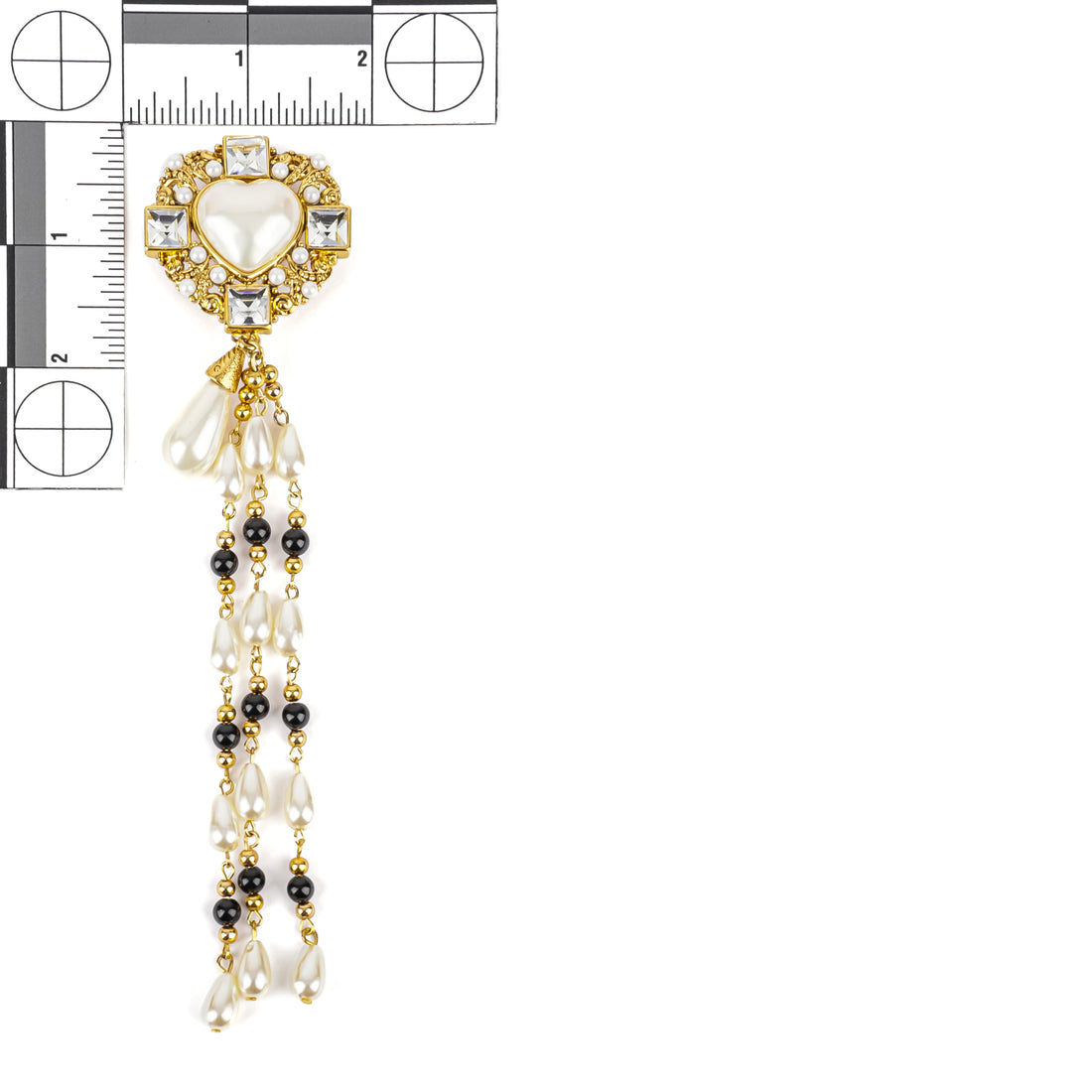 ALFRED SUNG Gold Tone Faux Pearl Onyx Rhinestone Drop Clips