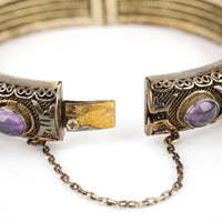 Chinese Export Silver Amethyst Cabochon Hinged Bangle