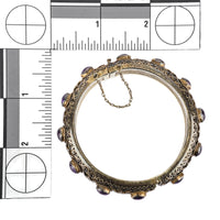Chinese Export Silver Amethyst Cabochon Hinged Bangle