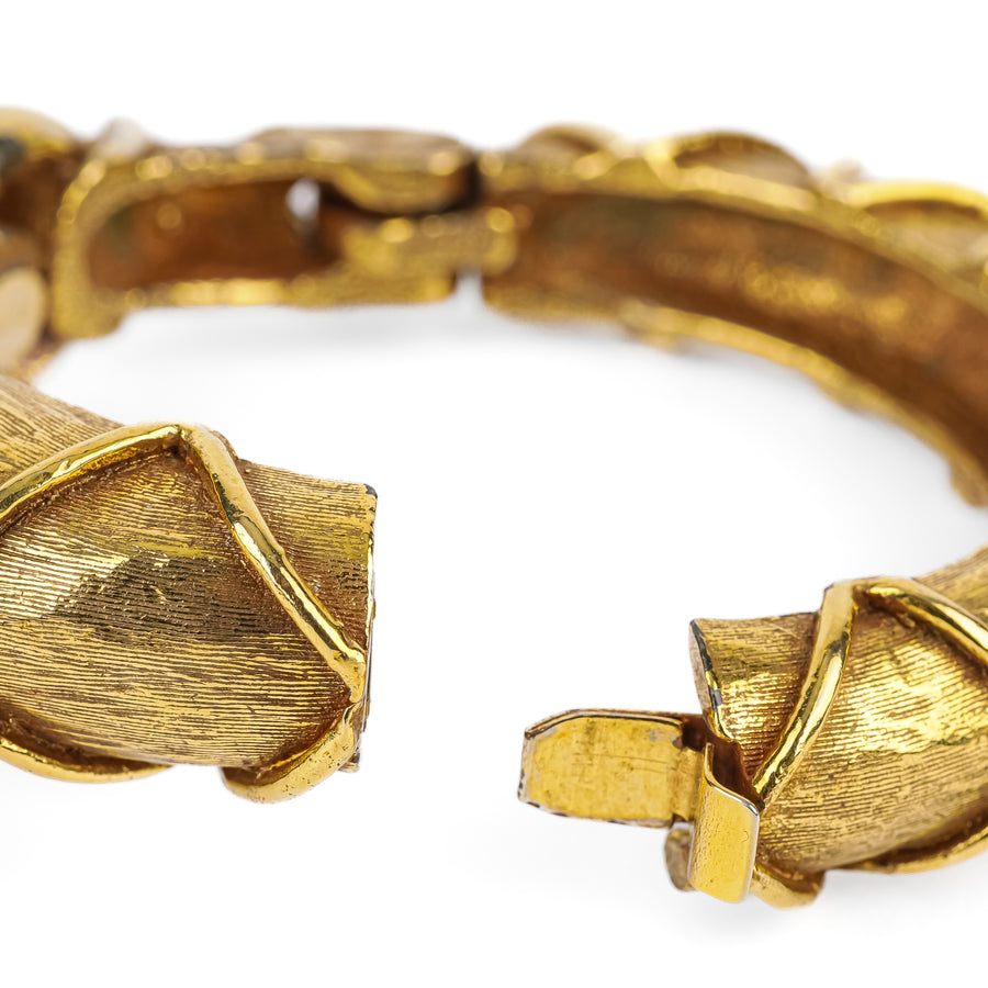 KENNETH JAY LANE Vintage Gold Tone Rhinestone Ram Bangle