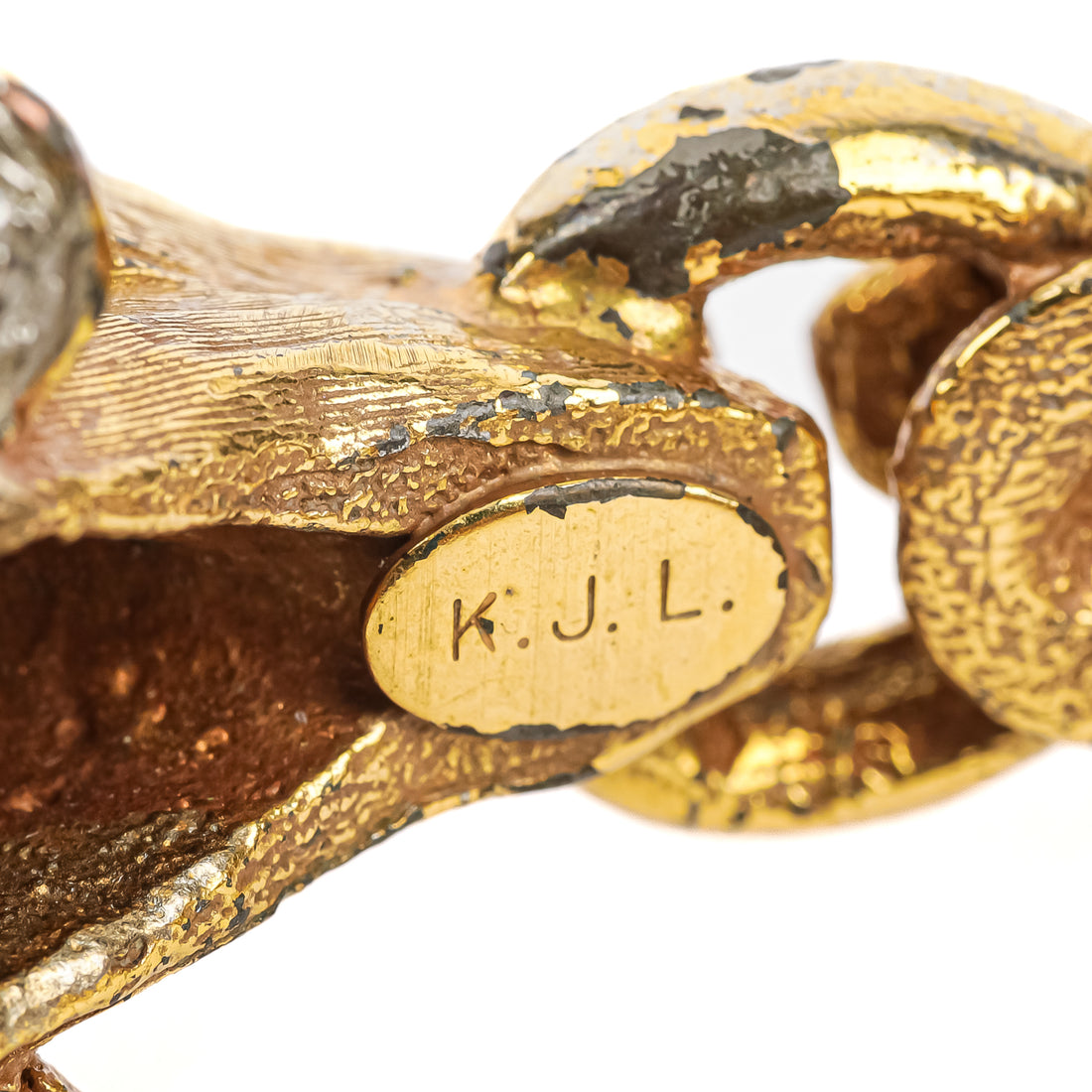 KENNETH JAY LANE Vintage Gold Tone Rhinestone Ram Bangle