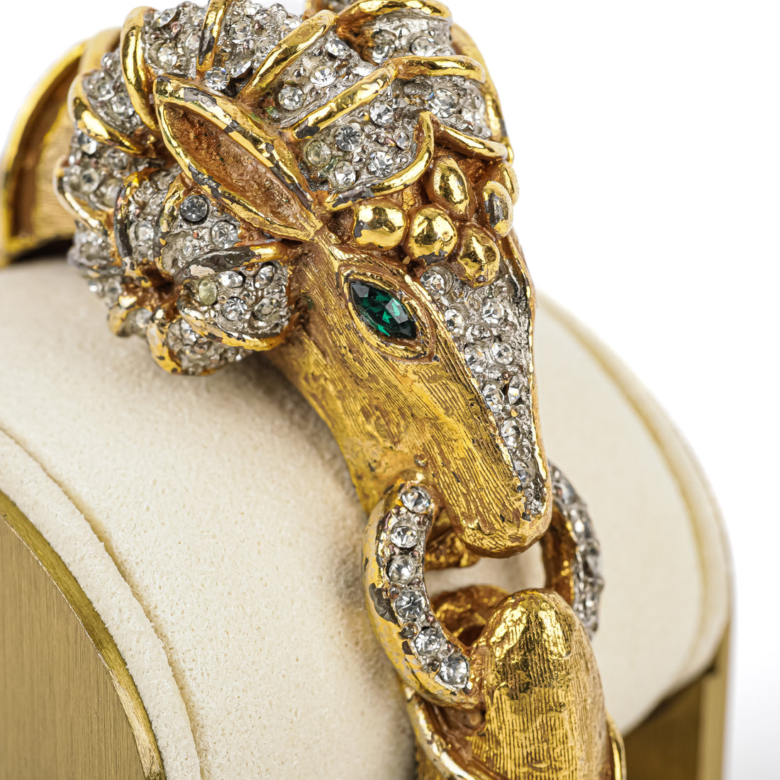 KENNETH JAY LANE Vintage Gold Tone Rhinestone Ram Bangle