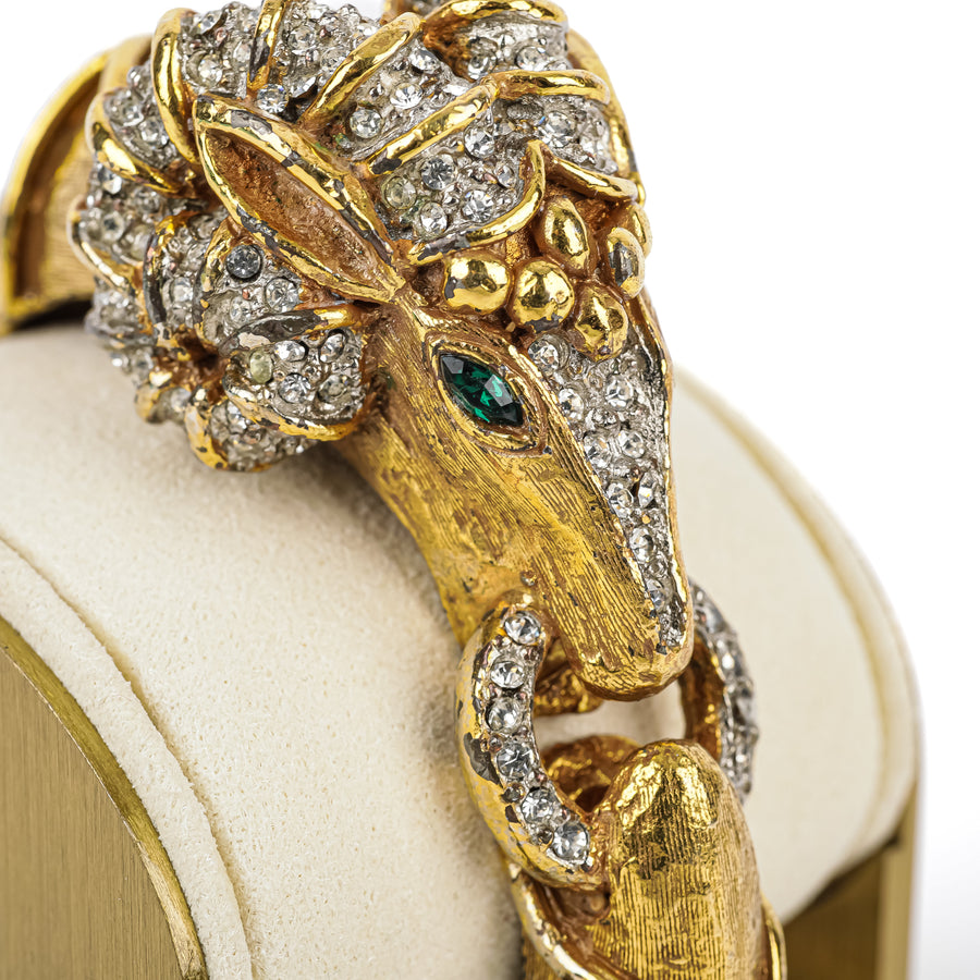 KENNETH JAY LANE Vintage Gold Tone Rhinestone Ram Bangle