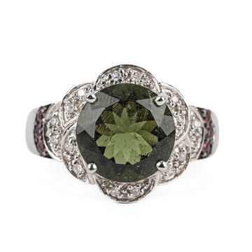 10K White Gold Synthetic Green Tourmaline Diamond Ring