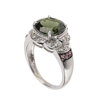 10K White Gold Synthetic Green Tourmaline Diamond Ring