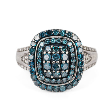 Sterling Blue & White Pave Diamond Ring