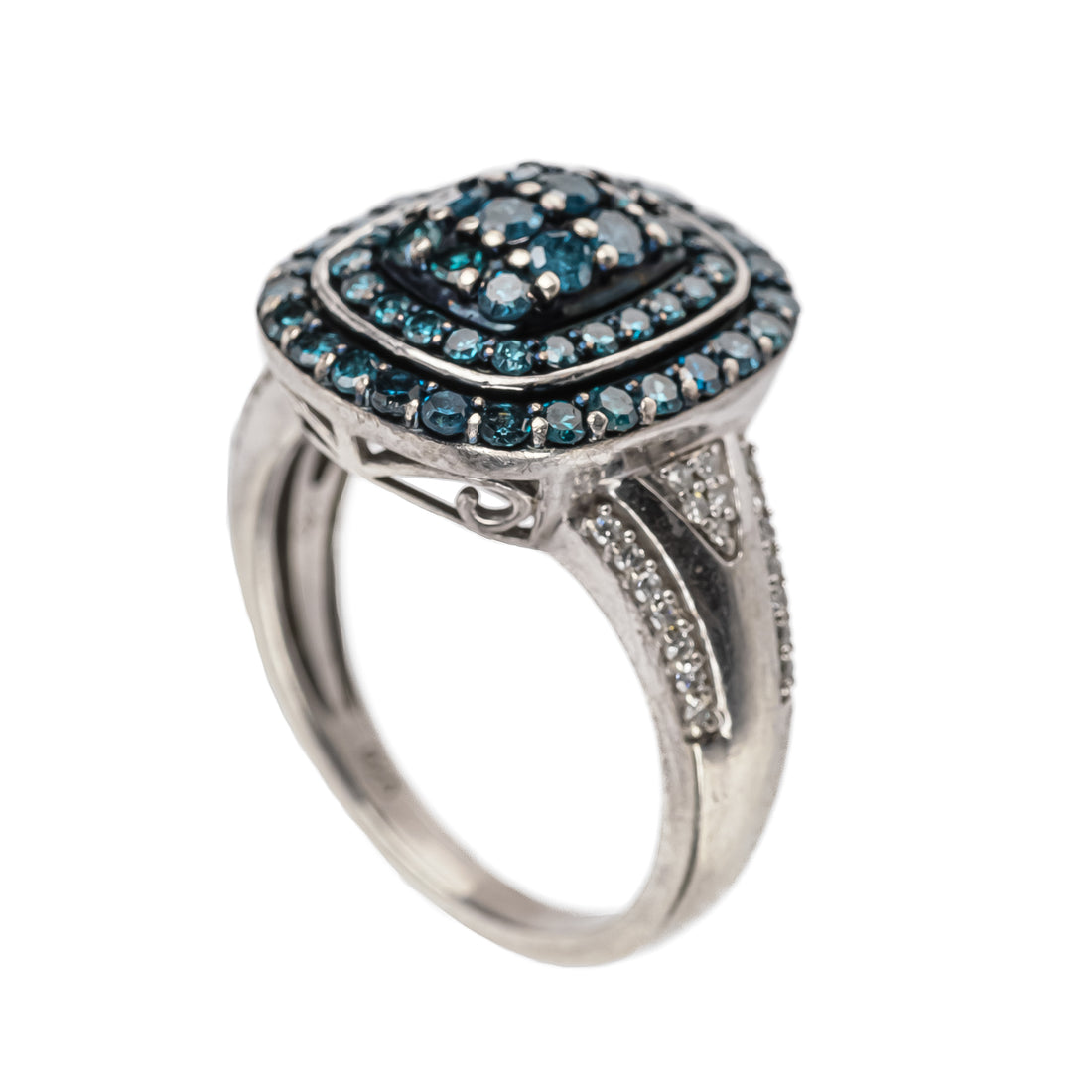 Sterling Blue & White Pave Diamond Ring
