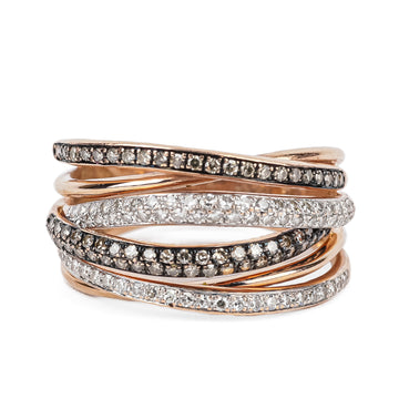 14K Rose Gold White & Black Diamond Crossover Band Ring