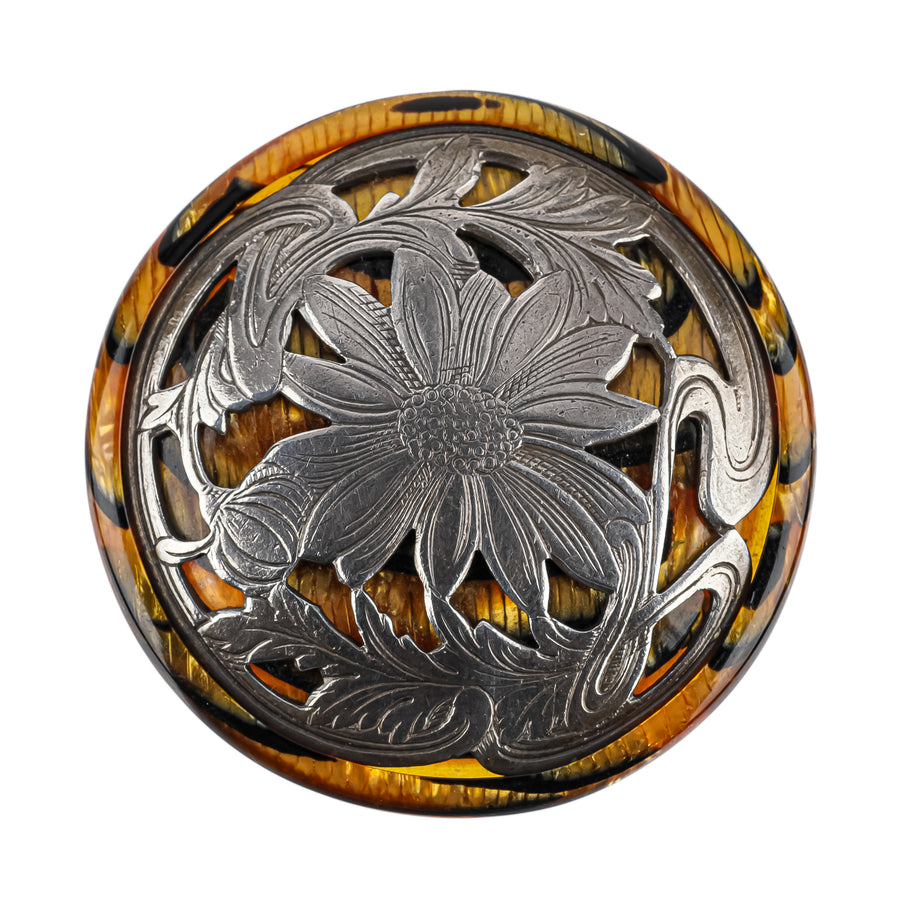 Vintage Bakelite & Silver Flower Brooch