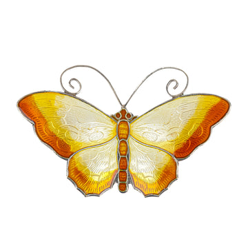 DAVID ANDERSEN Sterling Enamel Butterfly Brooch Yellow  Orange