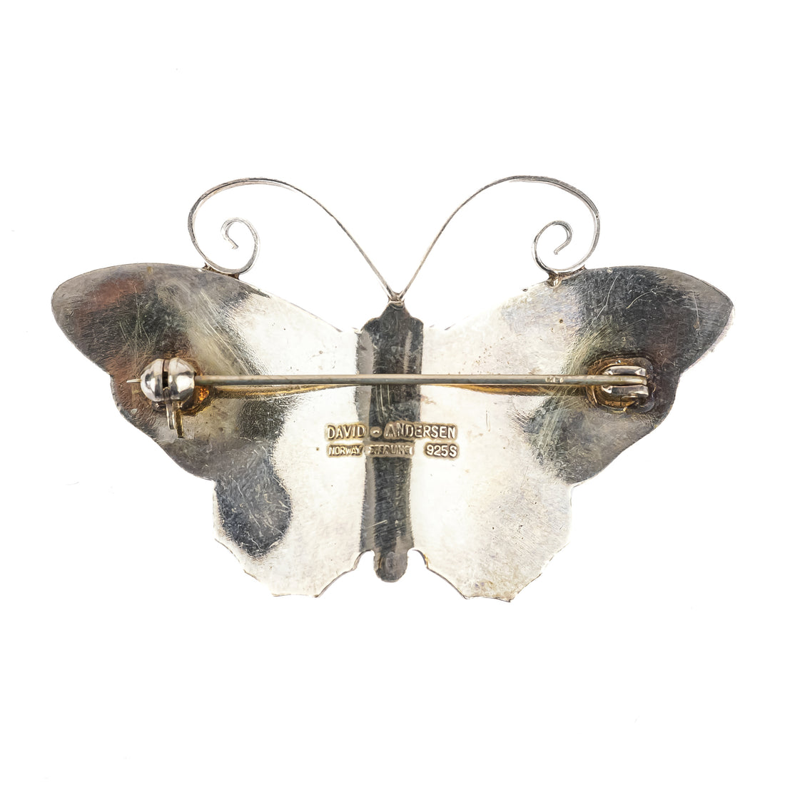 DAVID ANDERSEN Sterling Enamel Butterfly Brooch Yellow  Orange