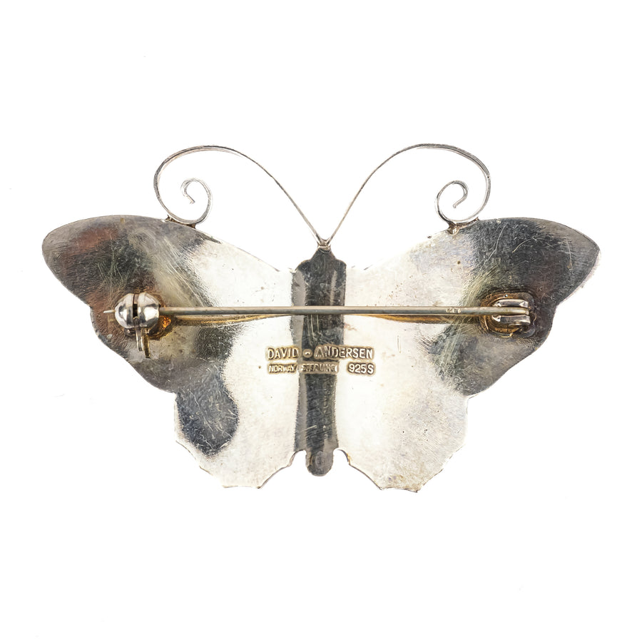 DAVID ANDERSEN Sterling Enamel Butterfly Brooch Yellow  Orange