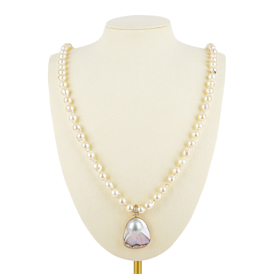 Baroque Akoya Pearl Necklace w/14K Blister Pearl Diamond Pendant