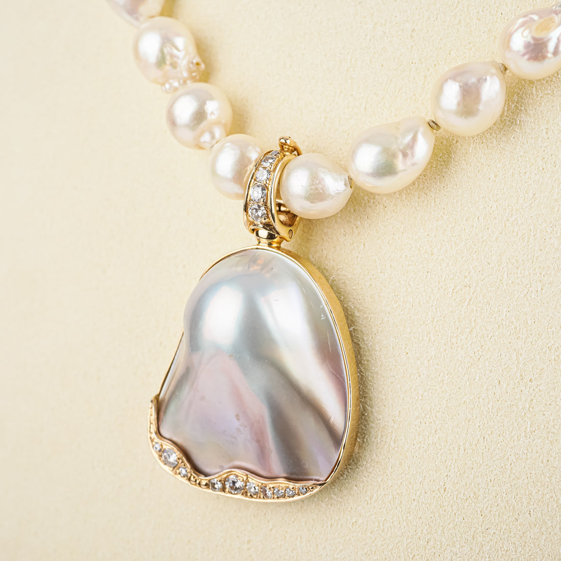 Baroque Akoya Pearl Necklace w/14K Blister Pearl Diamond Pendant