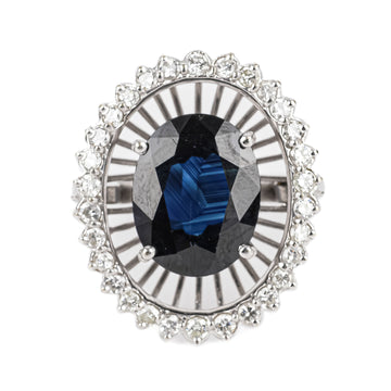 14K White Gold Oval Sapphire Diamond Halo Ring