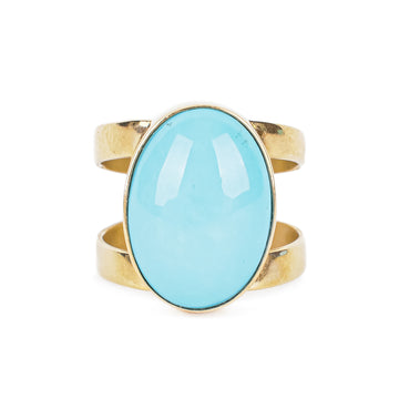 14K Yellow Gold Oval Cabochon Turquoise  Ring