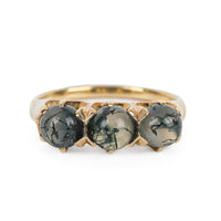 10K Yellow Gold Moss Agate Three Stone Ring